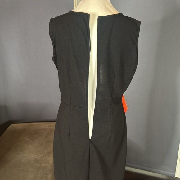 Women’s Black & Orange Asymmetrical Ruffled Front Midi Dress Zip Up Back Size M - Picture 6 of 13